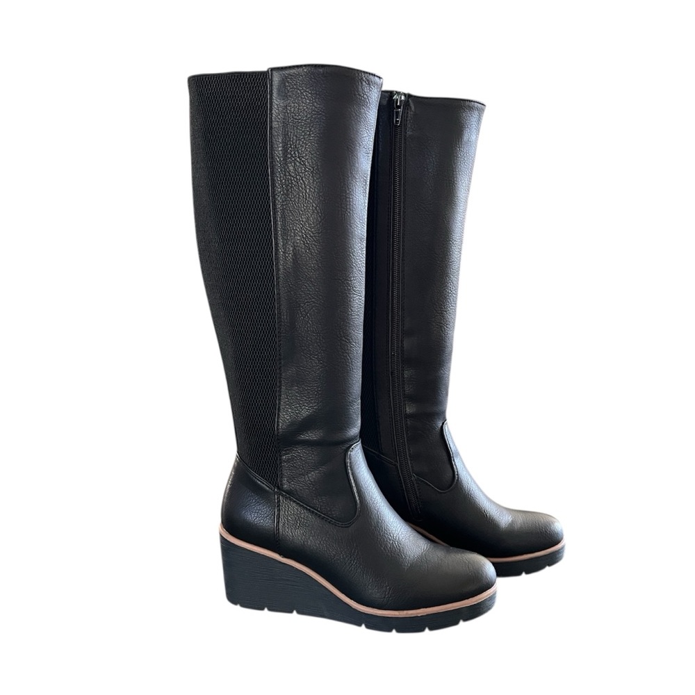 SOUL Naturalizer Black Approve Wedge Tall Leather Boot Knee High Womens 6